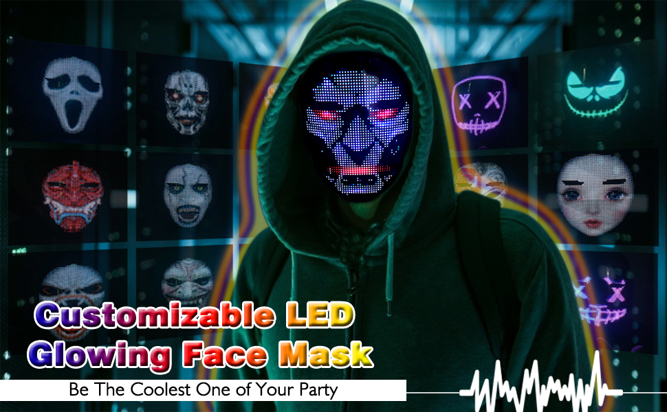 Rave LED Mask- App Control Programmable LED Bluetooth Mask-